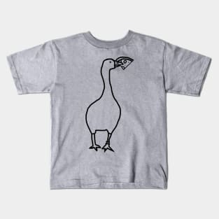 Funny Goose Steals Pizza Minimal Line Drawing Kids T-Shirt